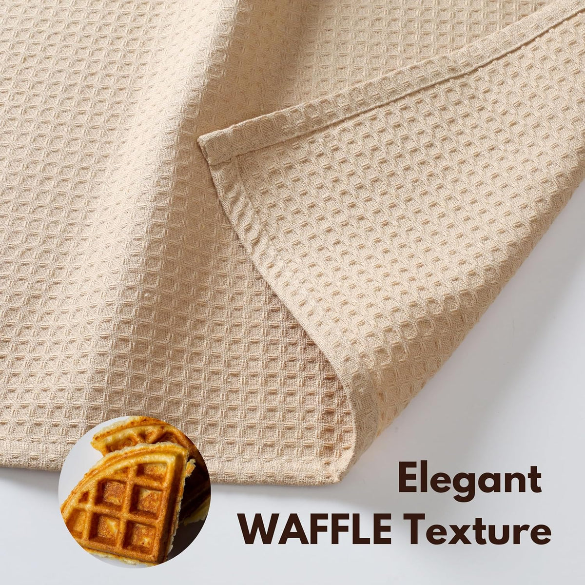 Native Fab Cotton Kitchen Towel with Hanging Loop 16x26 inches, 4-Pack, Waffle Weave Kitchen Towels for Cleaning Drying, Washcloths Soft &amp; Absorbent Cloth Rags, Bar Towel, Dish Cloth, Beige