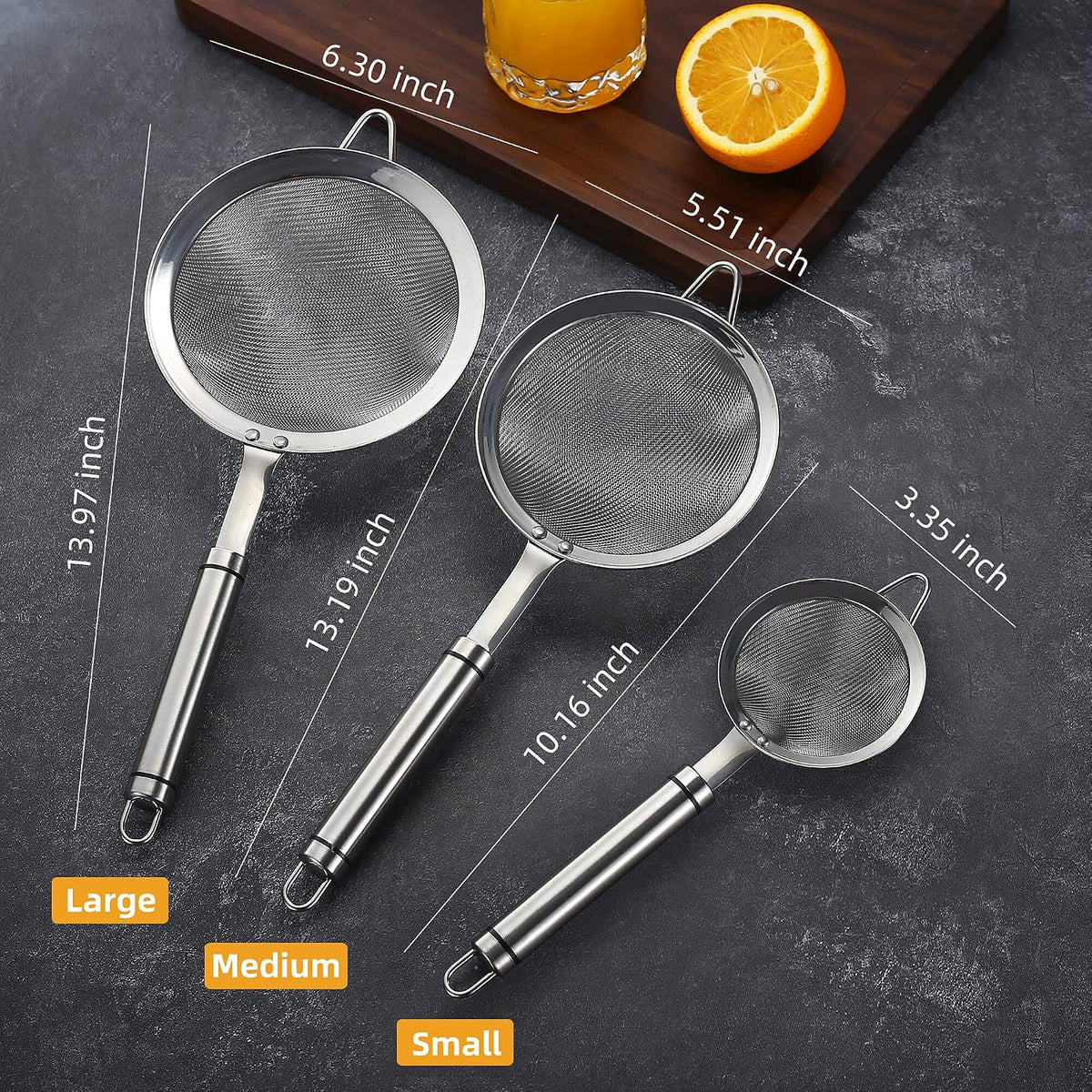 Stainless Steel Fine Mesh Strainers for Kitchen, Colander-Skimmer with Handle, Sieve Sifters for Food, Tea, Rice, Oil, Noodles, Fruits, Vegetable 4.73 inch
