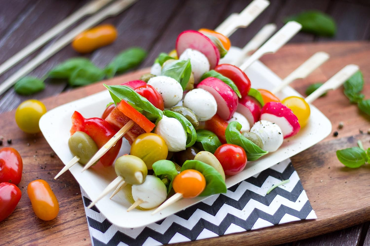 200 Count | KingSeal Natural Green Bamboo Wood Paddle Picks, Skewers for Appetizers and Cocktails, 6.0 Inches - 2 Packs of 100