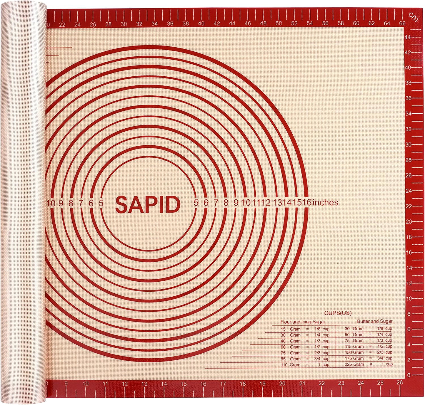 Sapid Thick Silicone Pastry Mat Baking Dough Rolling Extra Large 20" x 28" | Non-slip with Measurements for Non-stick Dough Rolling, Pie Crust, Kneading Mats, Countertop, Placement Mats (Red)