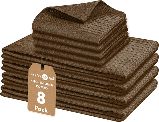 Native Fab Cotton Dish Towel & Dishcloths 8 Piece Set - Soft, Absorbent, Durable, Washable, Fast Drying Towels for Cleaning,