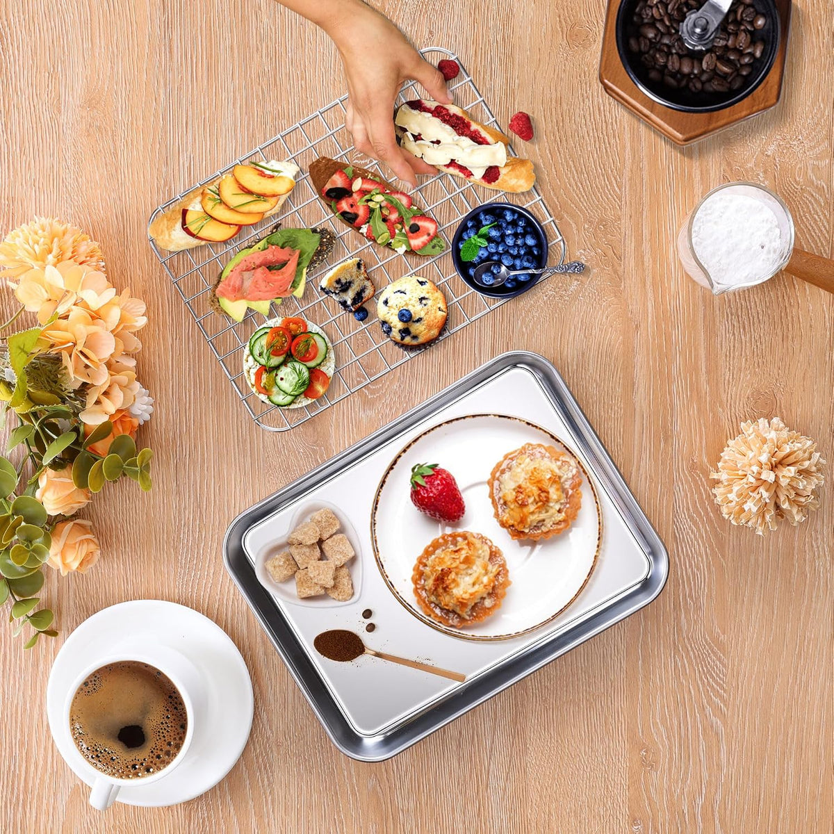 Homikit Toaster Oven Pan with Rack Set (2 Baking Sheet+2 Rack), 9 x 7 Inch