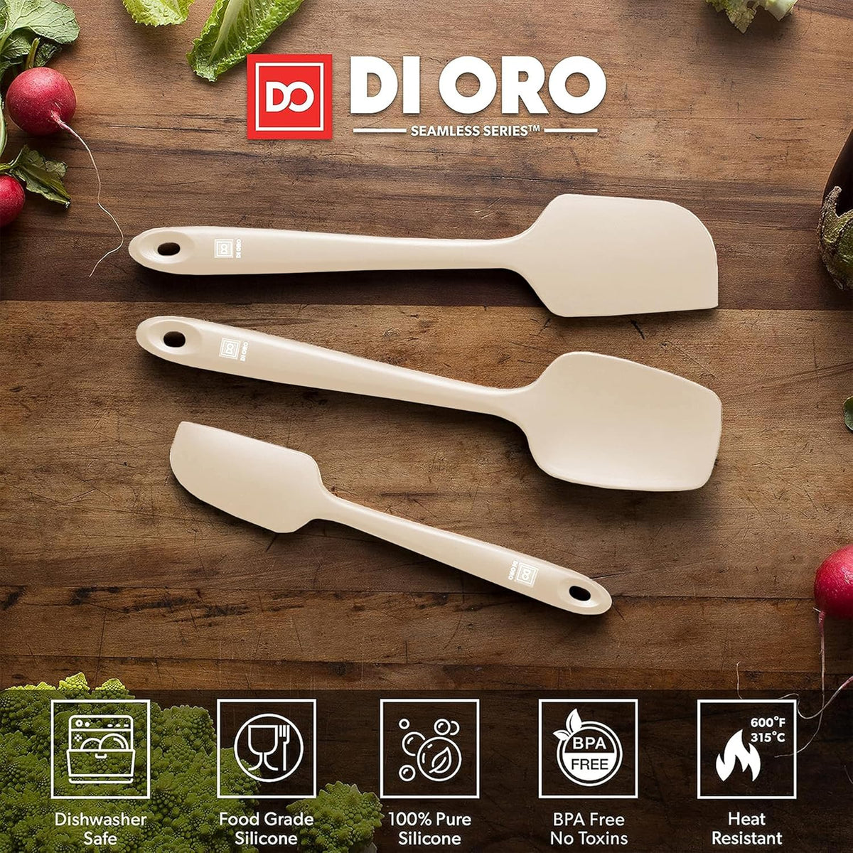 DI ORO Silicone Spatula Set - Rubber Kitchen Spatulas for Baking, Cooking, & Mixing - 600°F Heat-Resistant & BPA Free Silicone Scraper Spatulas for Nonstick Cookware - Dishwasher Safe (3pc, Clay)