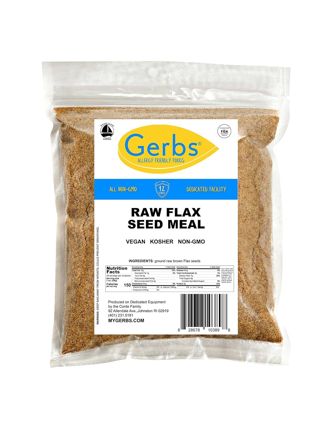 Gerbs Flax Seed Meal 1 lb. | Finely Ground, No Additives, Resealable Bag | Earthy &amp; Smooth for Baking, Full Oil Content | Top 14 Allergen-Free
