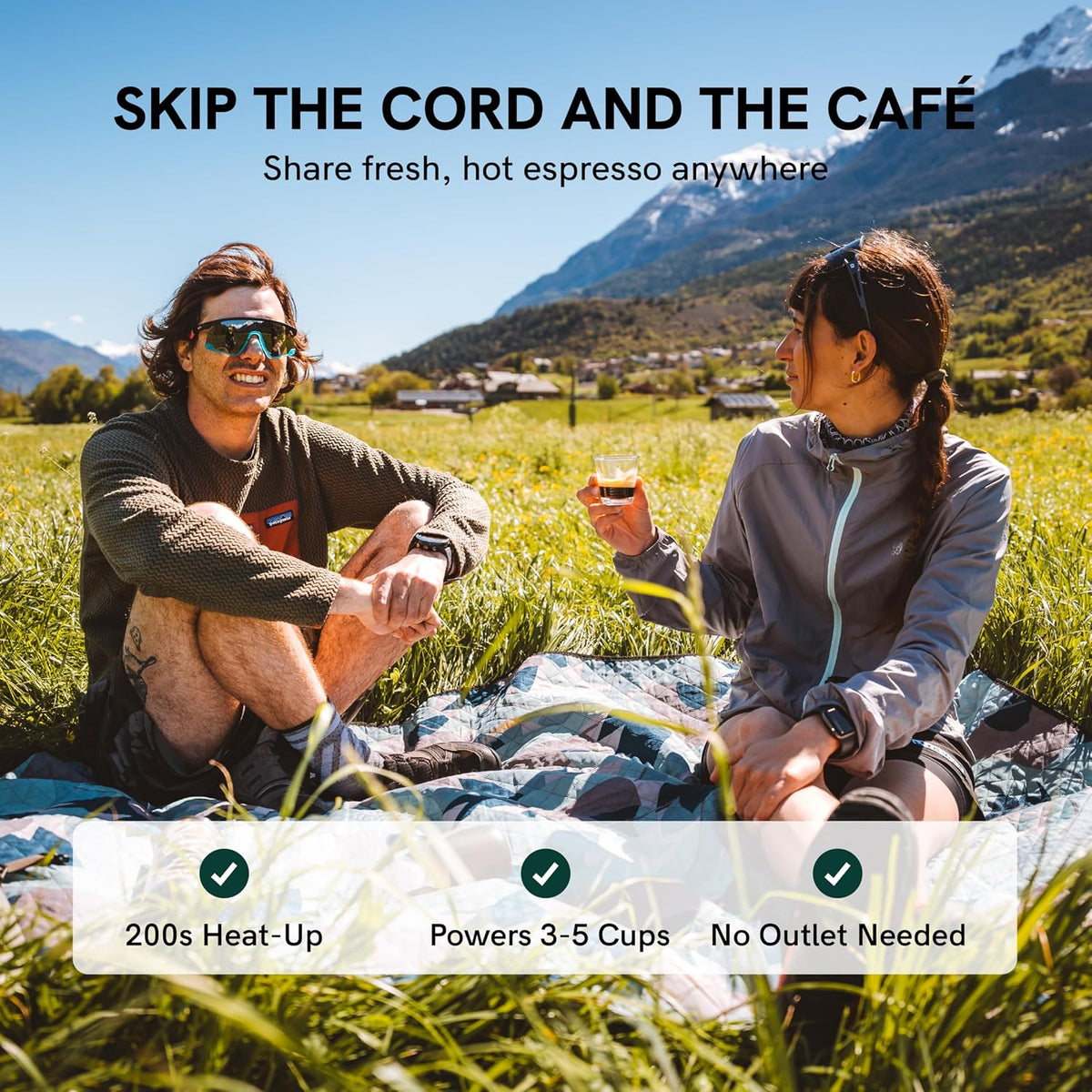 OutIn Nano Portable Electric Espresso Machine, Travel Coffee Maker | Self-Heating USB-C Car Coffee Maker for Ground Coffee &amp; NS Capsules, Ideal for Camping, RV, Hiking and Office, Forest Green