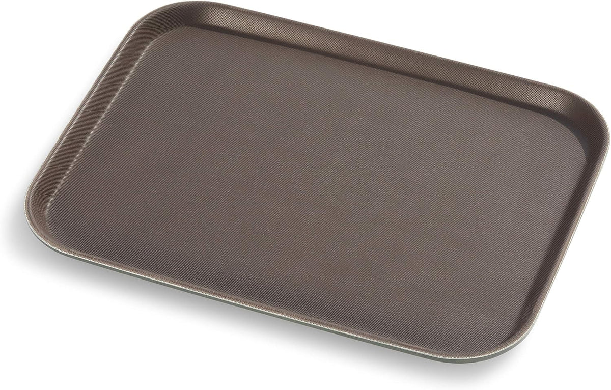 New Star Foodservice Restaurant Grade Non-Slip Tray, Plastic, Rubber Lined, Rectangular (Brown, 12-Inch x 16-Inch)