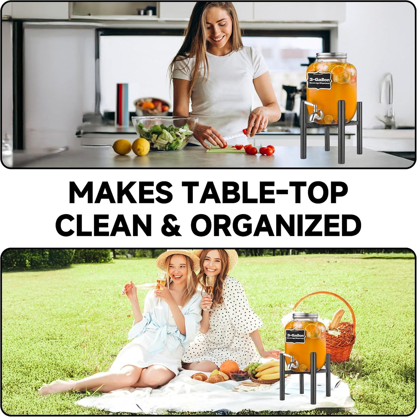 Adjustable Drink Dispenser Stand,Beverage Dispenser Stand only,Fit 1-3 Gallon Container,Water Jug Jar,Beverage Dispenser,Glass Water Jug,for Parties outdoors (For 6"-10" Despenser)