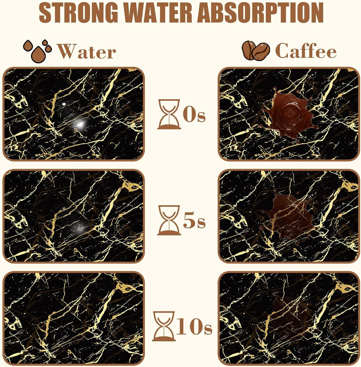 Dish Drying Mat Black and Gold Marble Coffee Bar Mat for Countertop Absorbent Rubber Backed Hide Stain Dish Drainer Rack Pad Coffee Maker Espresso Machine Dining Room Decoration 11.8 x 19.7 Inch