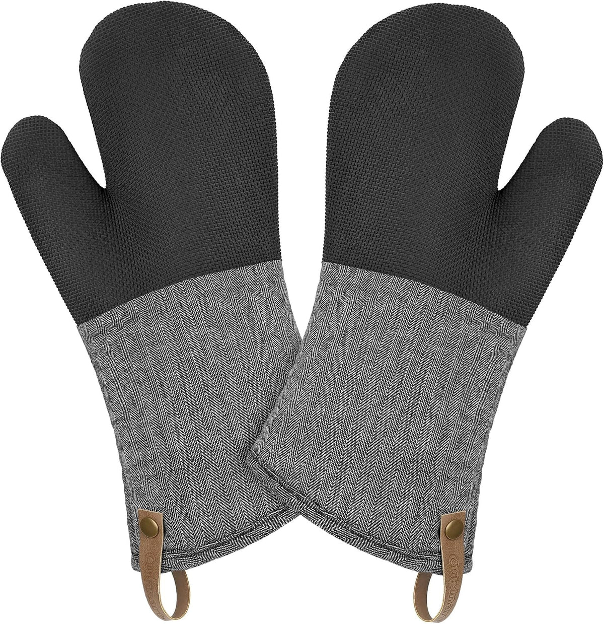 Cuisinart Heritage Kitchen Oven Mitts, Heat-Resistant, 2-Pack, 7"x13" | Non-slip neoprene palm grips up to 350°F, long cuff shields forearms, hang loop for storage, handles cast iron and grilling