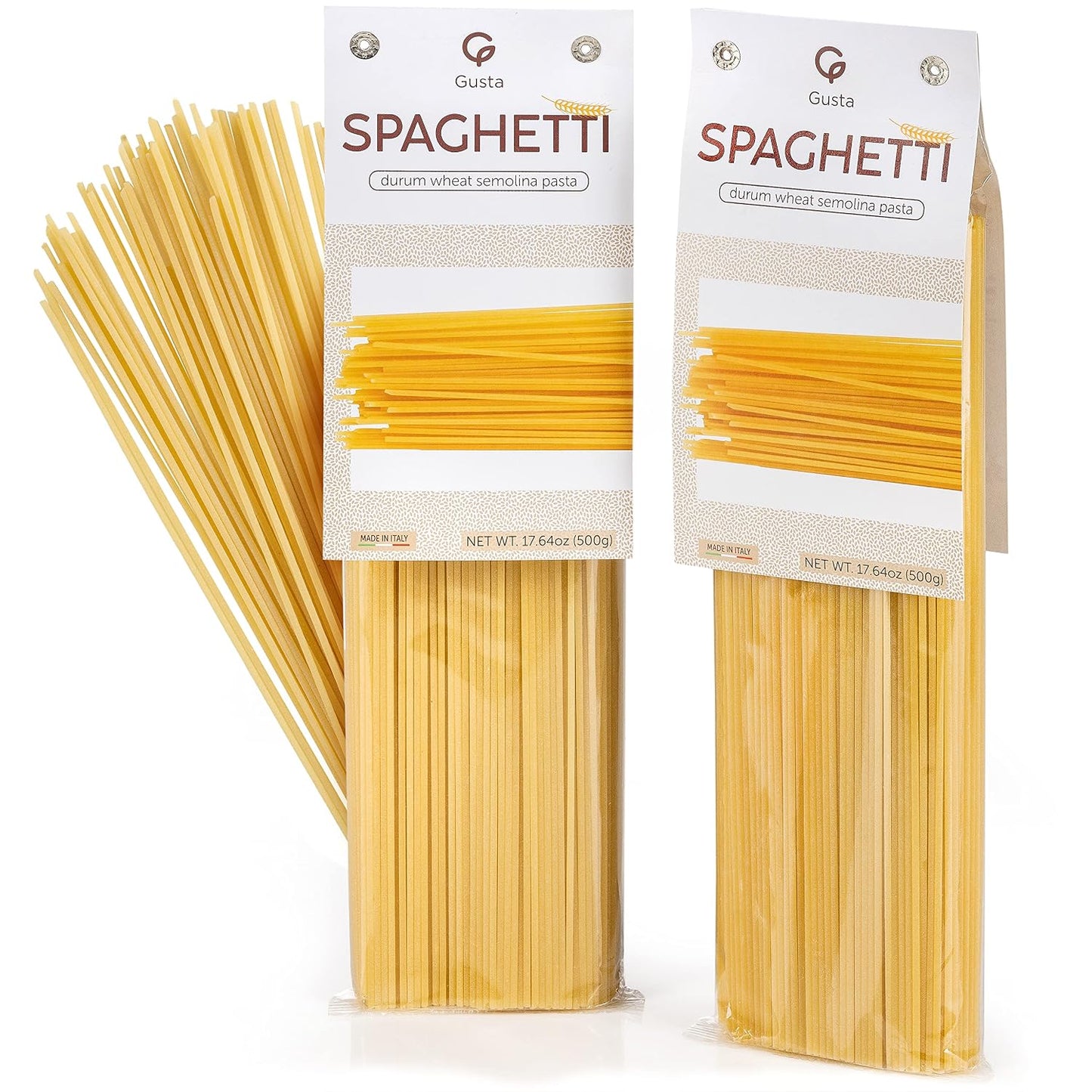 Gusta Spaghetti Noodles Pasta - Premium Italian Pasta from Italy - Durum Wheat Semolina Organic "Al Dente" Pasta - Non-GMO &amp; Gourmet Pasta - Family Owned Brand - 17.64oz / 500g (2 Pack)