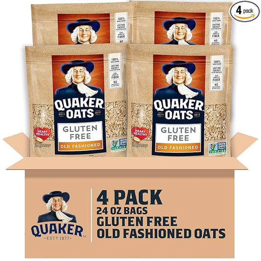 Quaker Gluten Free Old Fashioned Rolled Oats, Non GMO Project Verified, 24oz Resealable Bags (Pack of 4)