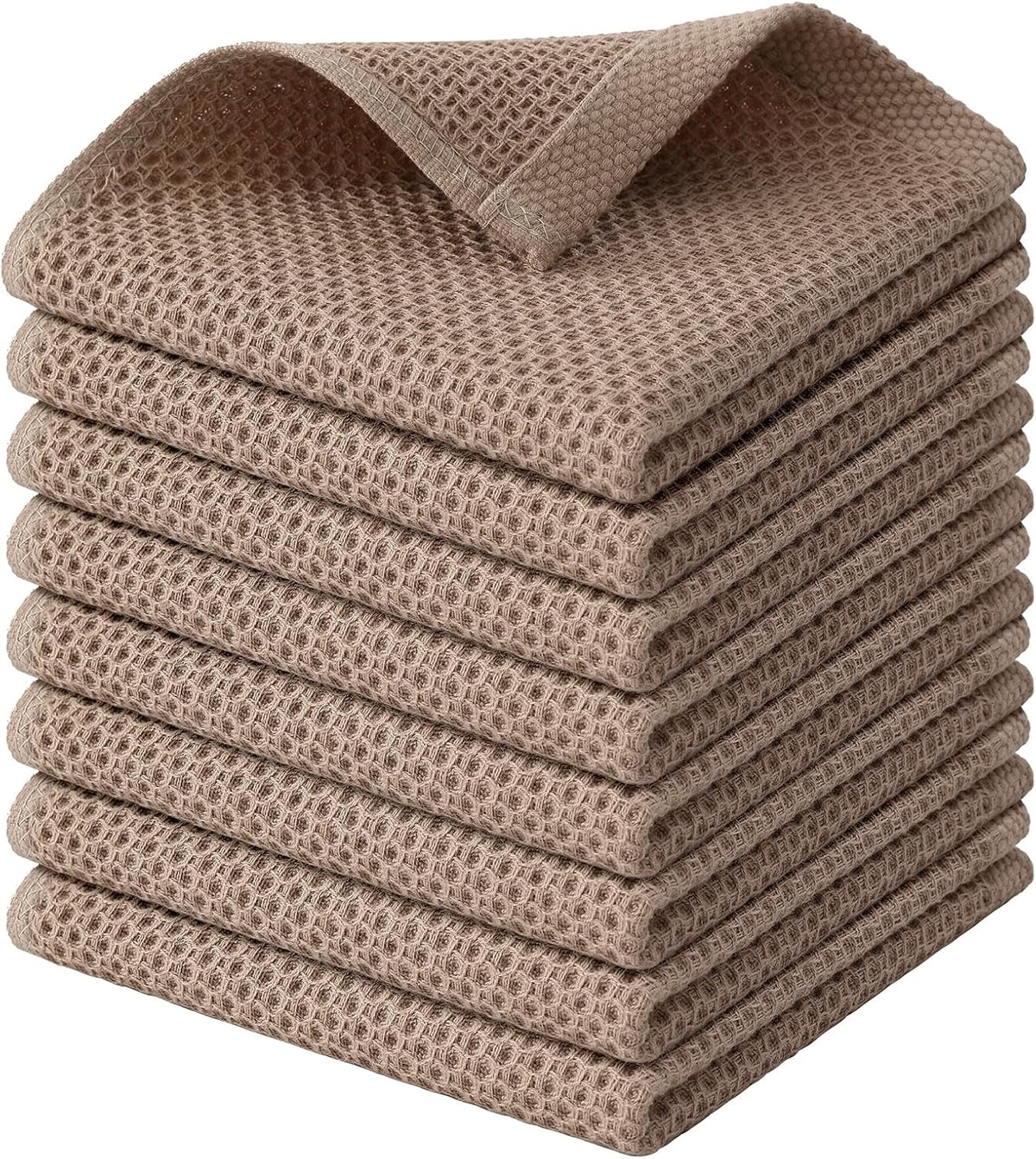 Kitinjoy 100% Cotton Kitchen Dish Cloths, 8 Pack Waffle Weave Ultra Soft Absorbent Towels for Drying Dishes, Quick Drying Kitchen Rags, 12 X 12 Inches, Tan