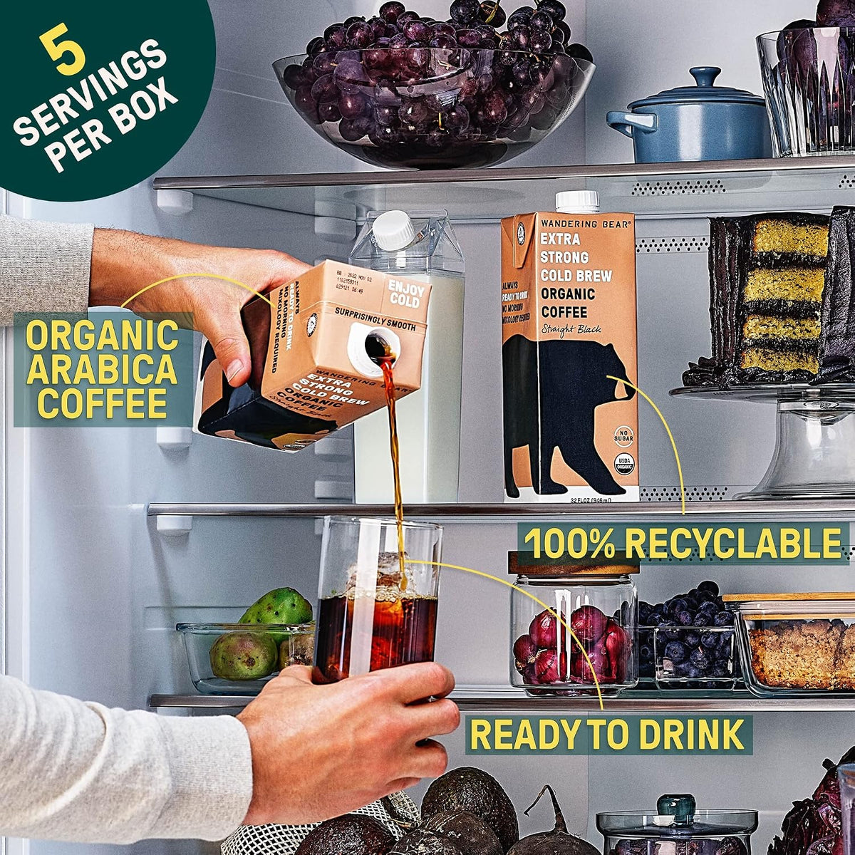 Wandering Bear Extra Strong Organic Cold Brew - Straight Black, 32 oz