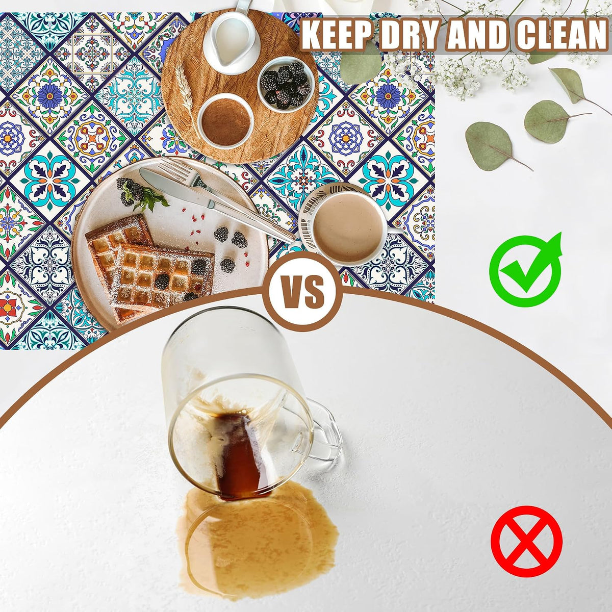 Colorful Tiles Dish Drying Mat for Kitchen Counter Coffee Mat Hide Stain Absorbent Non-Slip Rubber Backed Drying Rack Pad Espresso Machine Coffee Bar Accessories 11.8 x 19.7 Inch