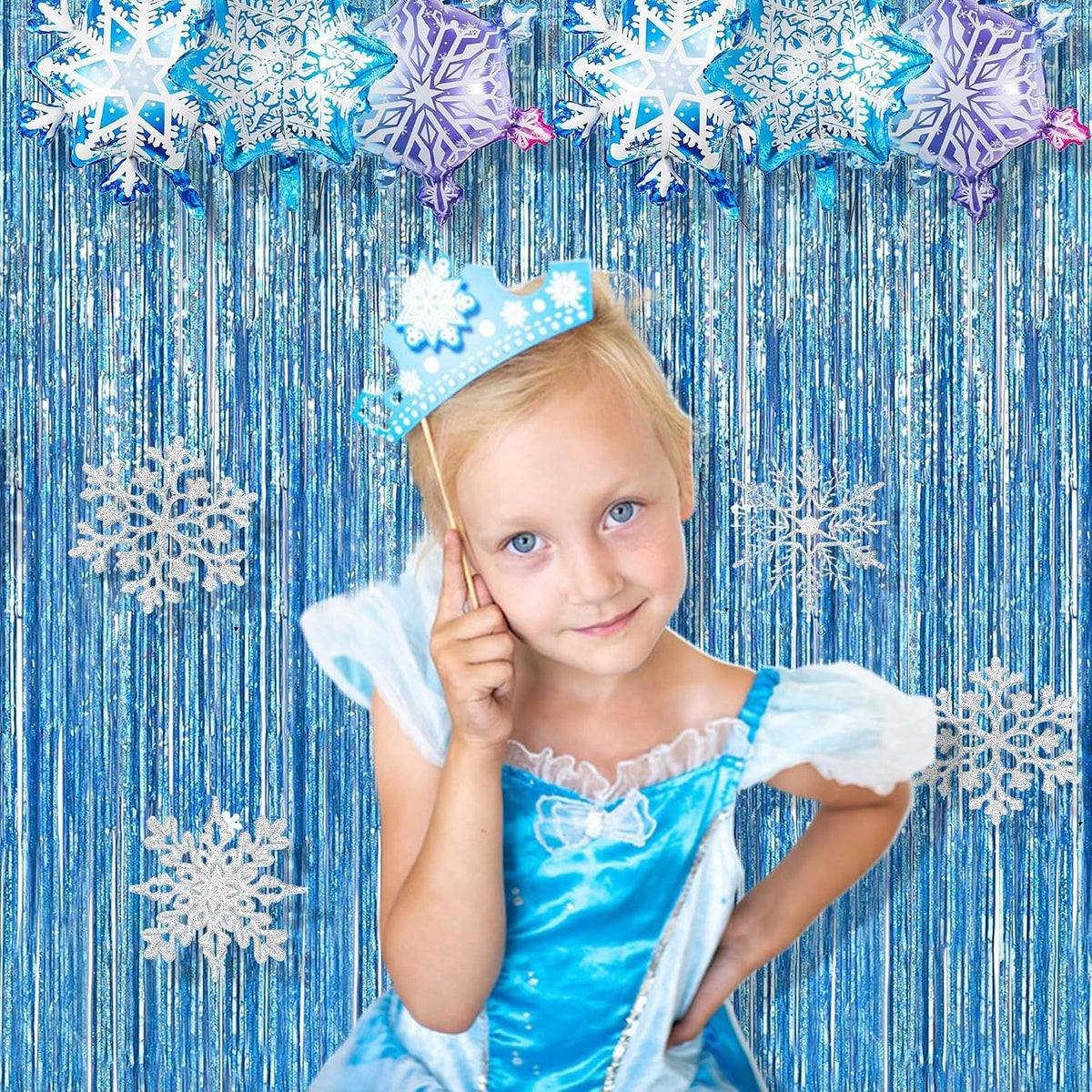 BRAVESHINE Light Blue Streamers Party Backdrop - 2 PCS Foil Fringe Curtains