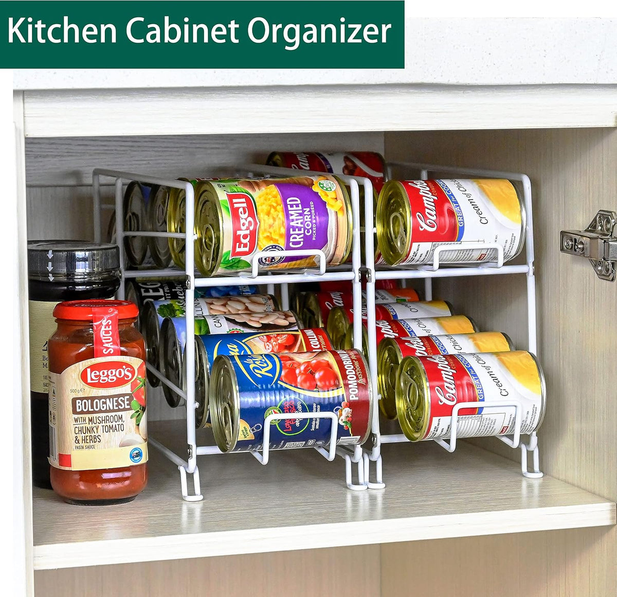 SUFAUY 3 Tier Can Organizer for Pantry, Holds 36 Cans for Cabinet Storage or Kitchen Shelves, 12" d X 16.5" w X 14" h, Black