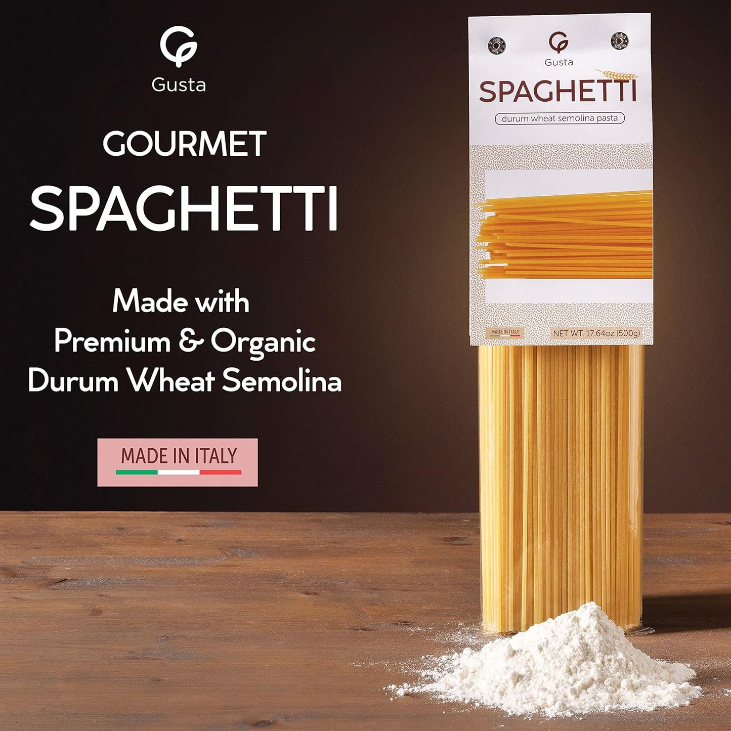 Gusta Spaghetti Noodles Pasta - Premium Italian Pasta from Italy - Durum Wheat Semolina Organic "Al Dente" Pasta - Non-GMO &amp; Gourmet Pasta - Family Owned Brand - 17.64oz / 500g (2 Pack)
