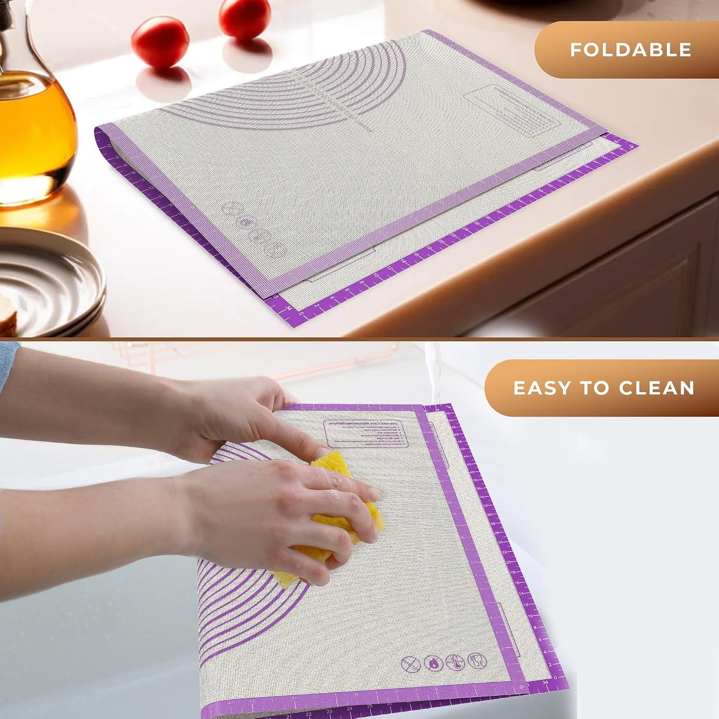 26 * 16 inches Purple, Non-Slip Silicone Baking Sheets - Baking Mat with 0.7mm Thickness - Non-Stick Pastry &amp; Cookie Mat for Kitchen Counter for Rolling Out Dough with Measurements.