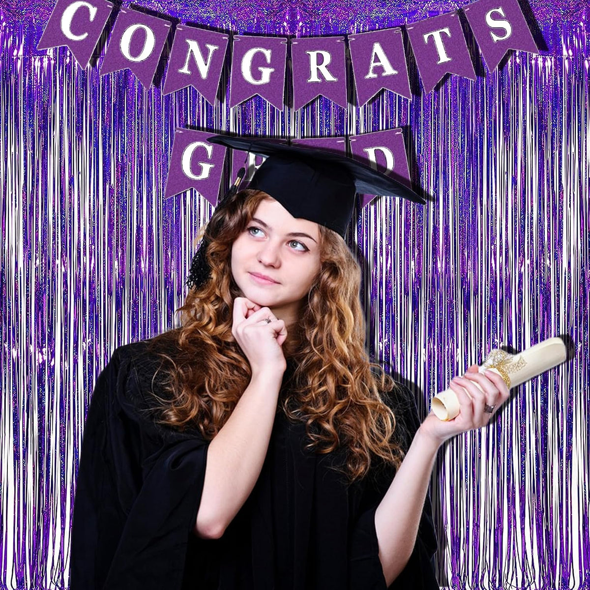 BRAVESHINE Purple Foil Fringe Curtains | Party Streamers Backdrop | 3.2x8.2ft Tinsel Curtain for Hunters/Girls/Birthday/Mermaid/Bachelorette/Anniversary/Engagement//Bridal Shower Decorations