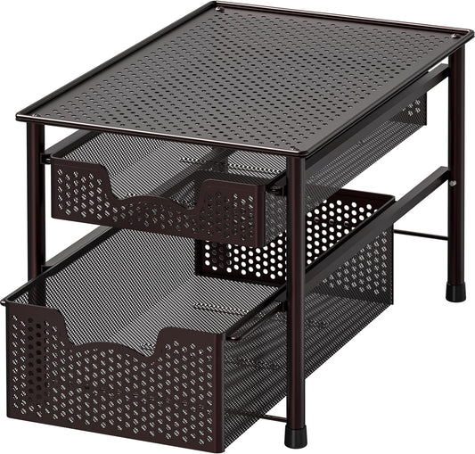 Simple Houseware Stackable 2 Tier Sliding Basket Organizer Drawer, Bronze
