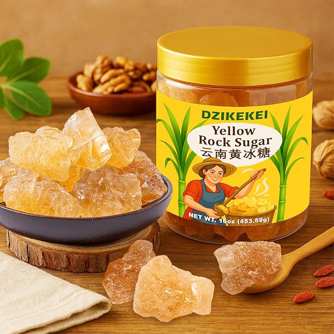 16oz Yellow Rock Sugar Crystals - 100% Natural Made from Cane Sugar, Medium-Sized Rock Sugar Crystals for Pho, Tea, Coffee, Cake, 黄冰糖