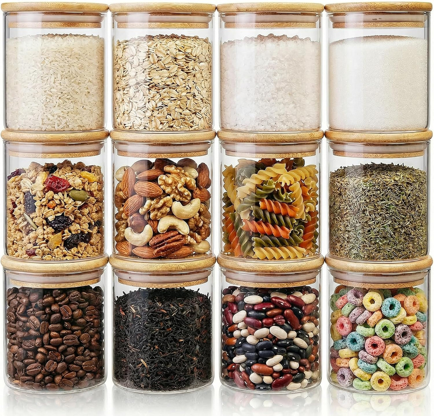 17 oz Glass Jars with Bamboo Lids, Airtight Food Storage Containers, 12Pack