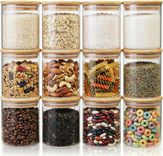 17 oz Glass Jars with Bamboo Lids, Airtight Food Storage Containers, 12Pack