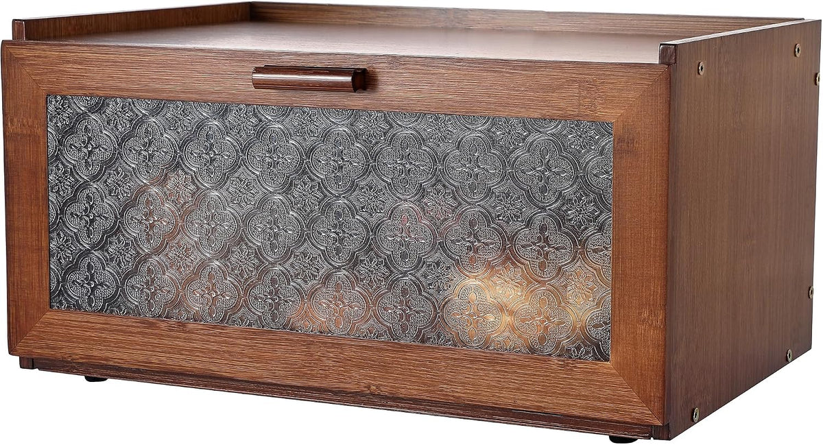 Vintage Bread Box for Kitchen Countertop - Retro Brown Bread Storage Box Breadbox