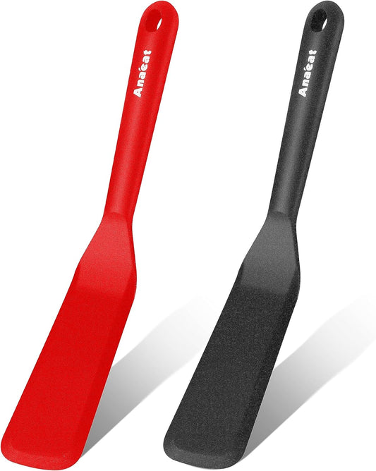 Anaeat Silicone Thin Spatula Set of 2 - Mini Brownie Serving Spatulas - Non Stick Spurtle Turner for Easy Cooking Eggs,