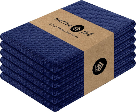 Native Fab Waffle Kitchen Towel - 6 Pack - Absorbent Dish Towel for Cleaning, Drying, and Cooking - 100% Cotton Durable