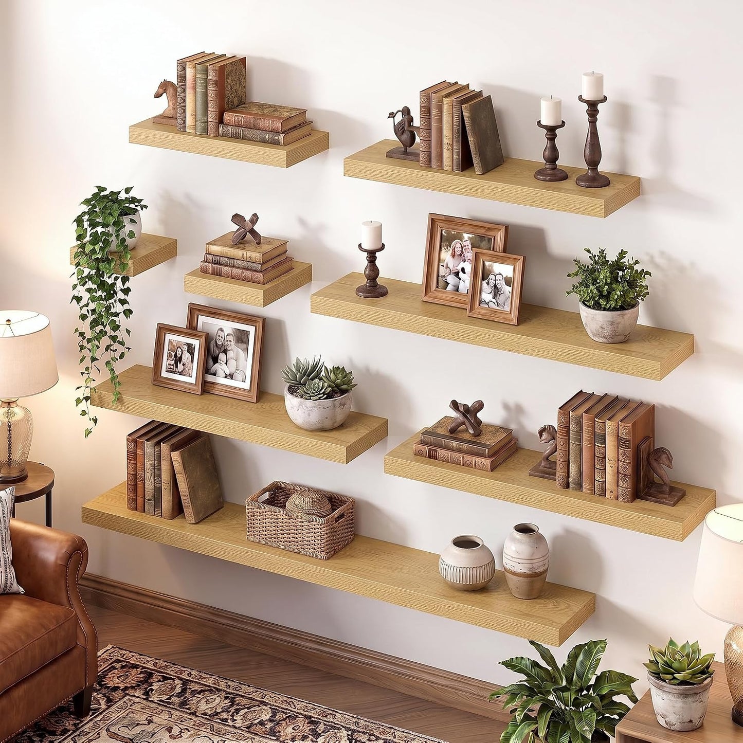 FLYJOE Floating Shelves for Wall, 48" W x 9.3" D x 1.5" H, Set of 1, Oak