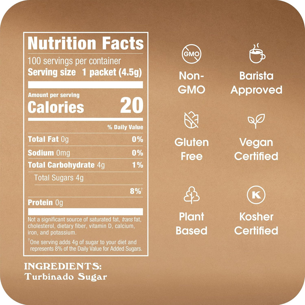 Sugar In The Raw Granulated Turbinado Cane Sugar On The Go Packets, Pure Natural Sweetener, Hot &amp; Cold Drinks, Coffee, Cooking, Baking, Vegan, Gluten-Free, Non-GMO, 100 Count Packets (8-Pack) | Pure, All-Natural Turbinado Sugar, Non-GMO Project Verifi