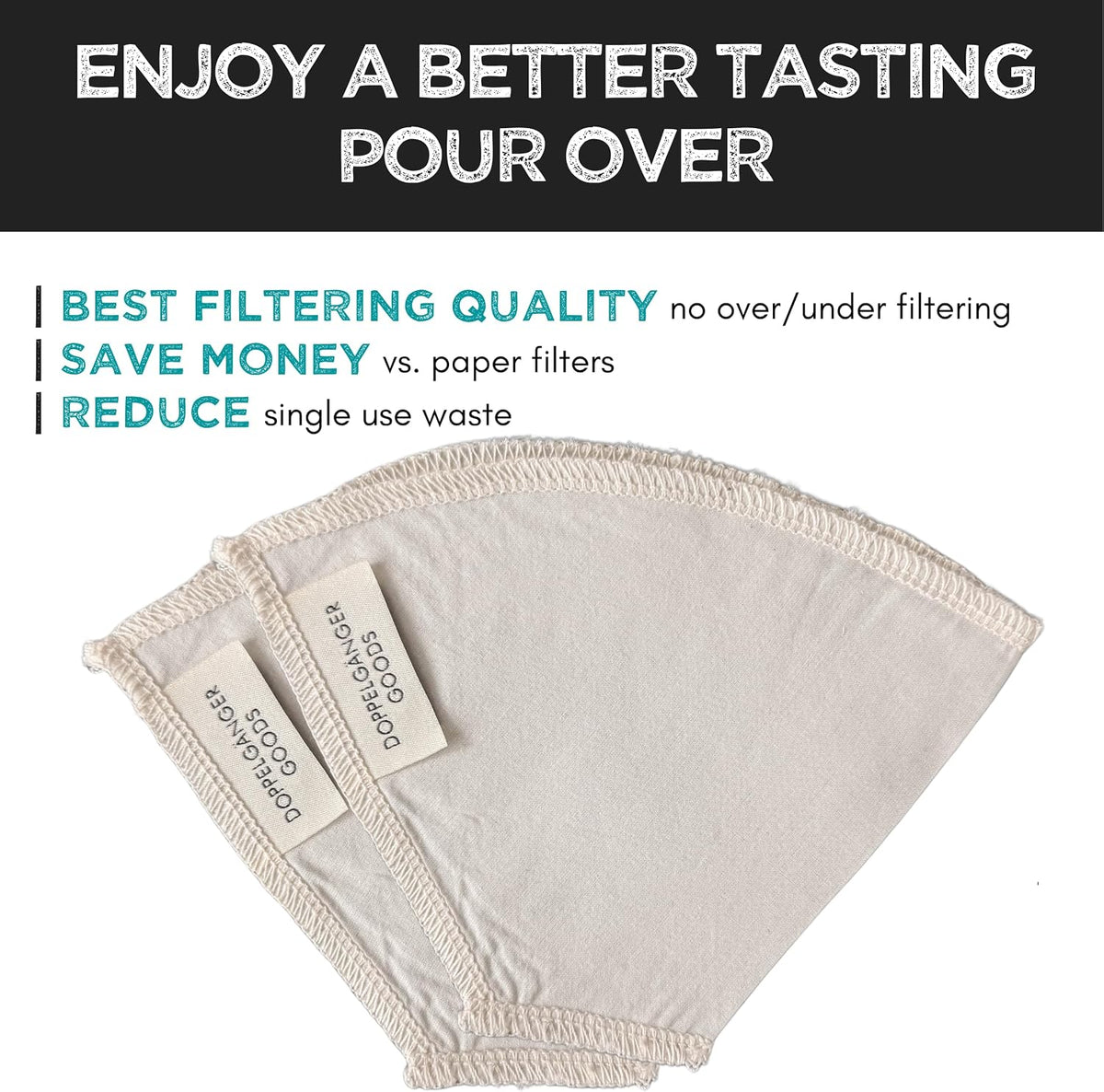 Reusable Organic Cotton Cloth Coffee Filter - Cone #2 Pour Over Dripper