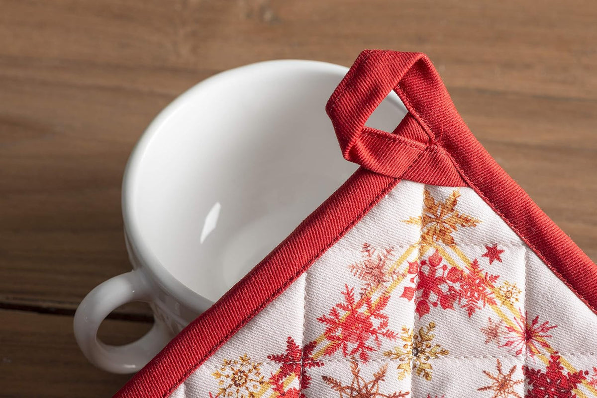 Maison d' Hermine Pot Holders 100% Cotton Heat Resistant Potholders 8" x 8" Hot Pads with Loop BBQ, Cooking, Baking, Grilling, Kitchen, Handling Hot Pans (Pack of 1, Crystal Star)