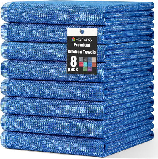 Homaxy Premium Kitchen Towels(18”x 28”, 8 Pack), Large Cotton Kitchen Hand Towels, Flat and Terry Dish Towels, 380 GSM