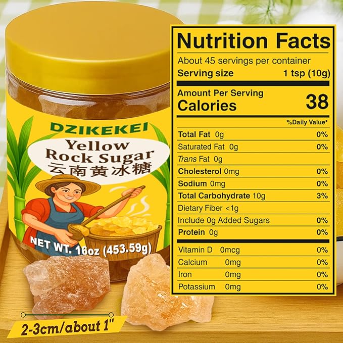 16oz Yellow Rock Sugar Crystals - 100% Natural Made from Cane Sugar, Medium-Sized Rock Sugar Crystals for Pho, Tea, Coffee, Cake, 黄冰糖