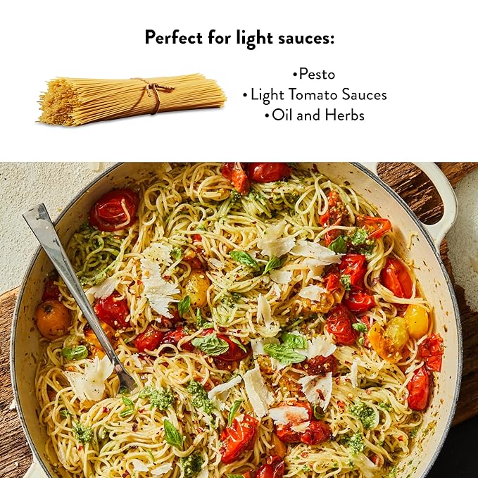 DeLallo Capellini Pasta, Angel Hair Pasta Made in Italy, Made with Only 100% Durum Wheat Semolina Flour, Bronze Cut, All Natural, Non-GMO, Kosher, Vegan, 1 Pound Bag, (8 Pack)