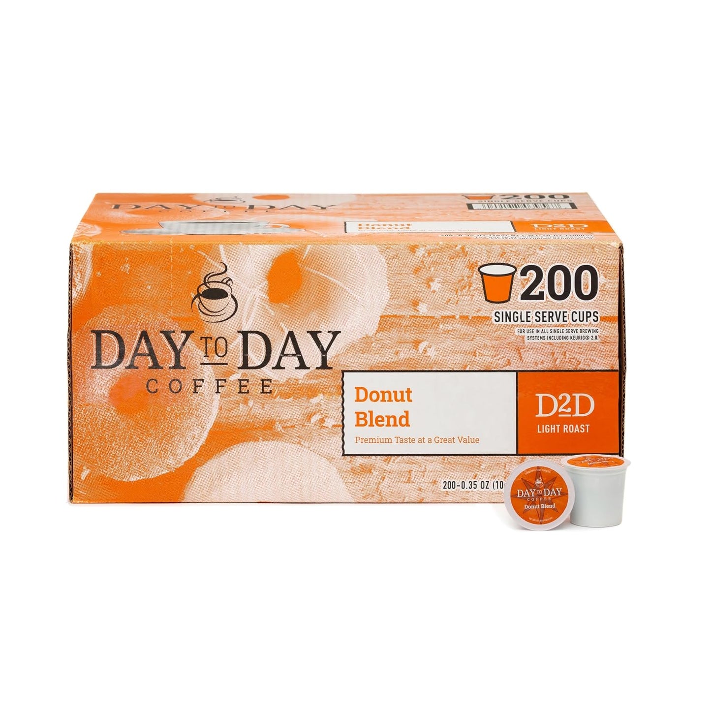 Day To Day Coffee Pods, Donut Blend Medium Roast, 200 Count Bulk | Keurig K-Cup compatible single serve pods. Bulk 200 count value pack for everyday home, office and breakroom coffee