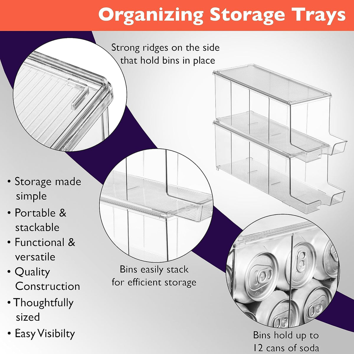 ClearSpace Soda Can Organizer & Soda Can Dispenser for Refrigerator - Fridge Organizer & Stackable Drink Organizer for Fridge or Refrigerator - Holds 12 Cans Each, BPA Free - 2 Pack