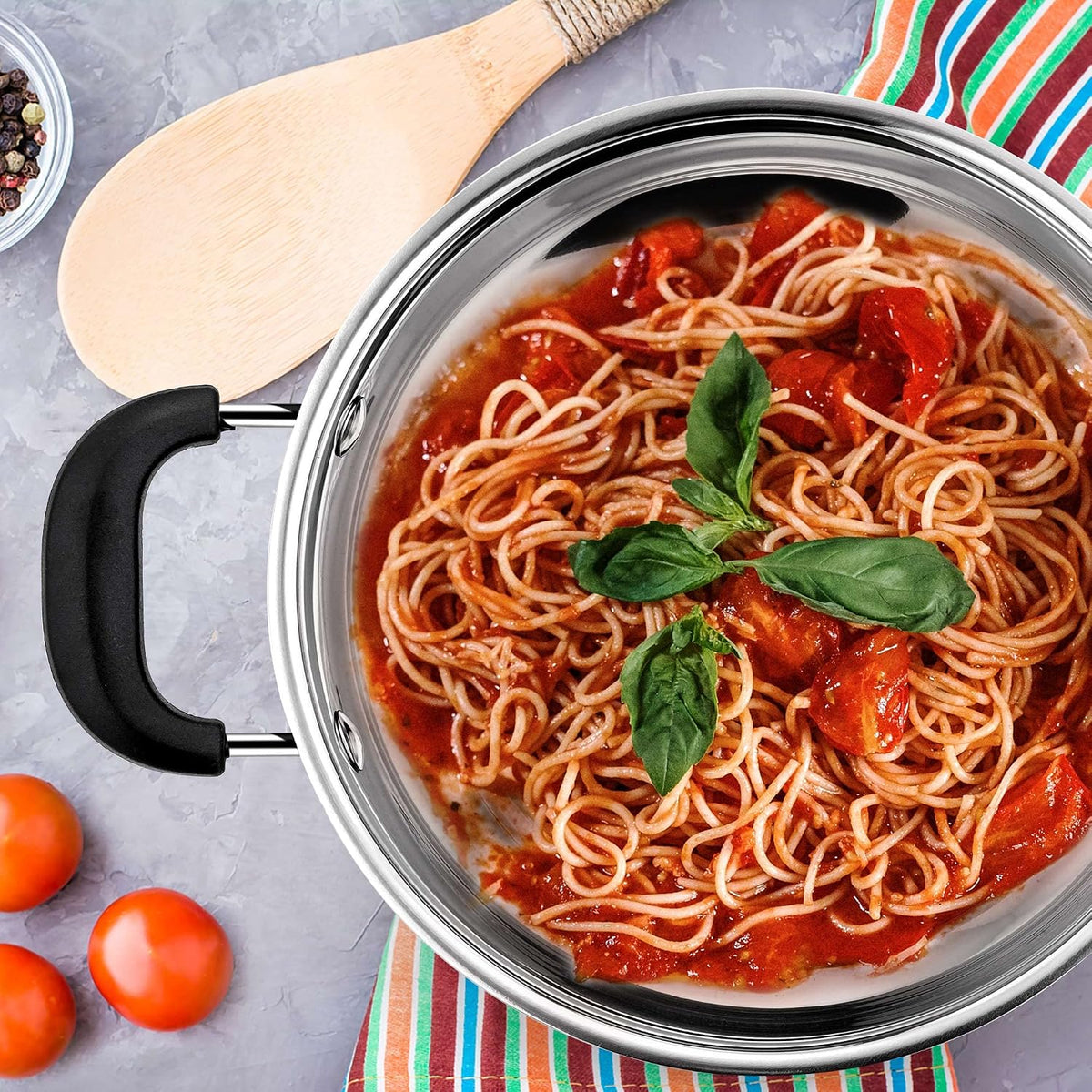 LIANYU 4QT Stock Pot, Stainless Steel Soup Pasta Pot with See-Through Lid, Heavy Duty Stockpot for Strew Simmer Boiling, Heat-proof Handle, Dishwasher Safe
