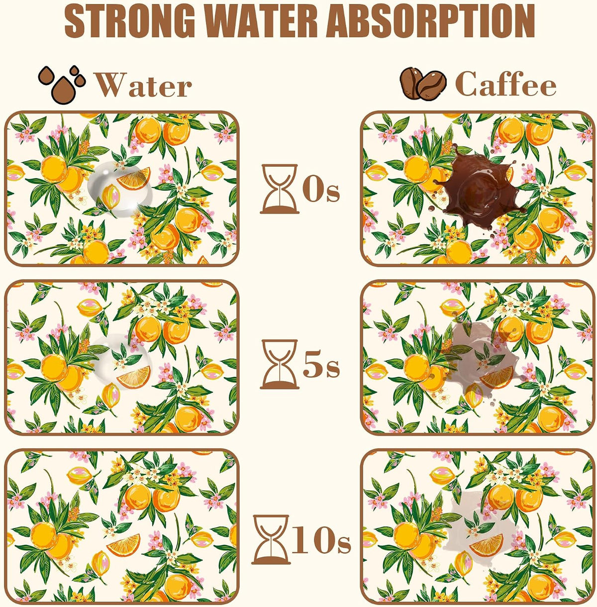 Dish Drying Mat Orange Fruit Floral Coffee Bar Mat for Countertop Absorbent Hide Stain Rubber Backed Dish Drainer Rack Pad Espresso Machine Dining Room Decoration 11.8 x 19.7 Inch