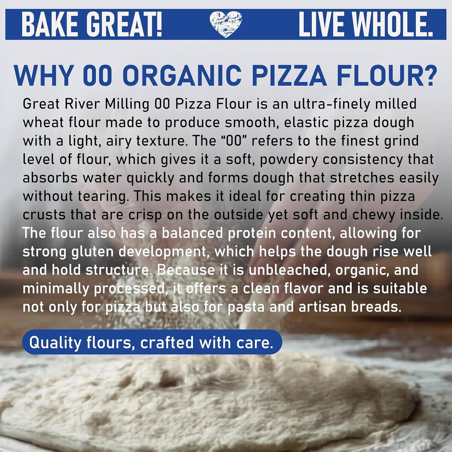 Great River Milling Organic 00 Pizza Flour, Neapolitan Style, 25 lb | Organic 00 Pizza Flour for Neapolitan pizza dough, focaccia, flatbreads, artisan bread and pasta; smooth extensible dough
