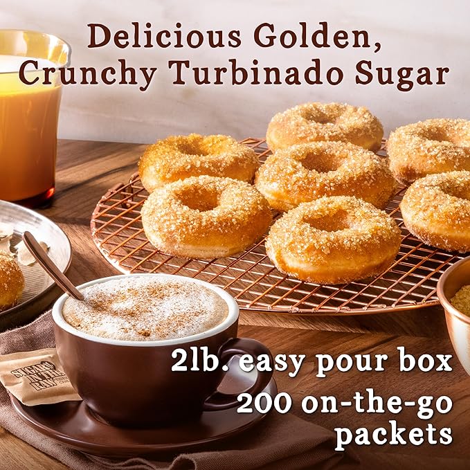 In the Raw Turbinado Sugar Bundle – 2 Lb Box + 200 Cane Sugar Packets, Less-Refined, Natural Sugar