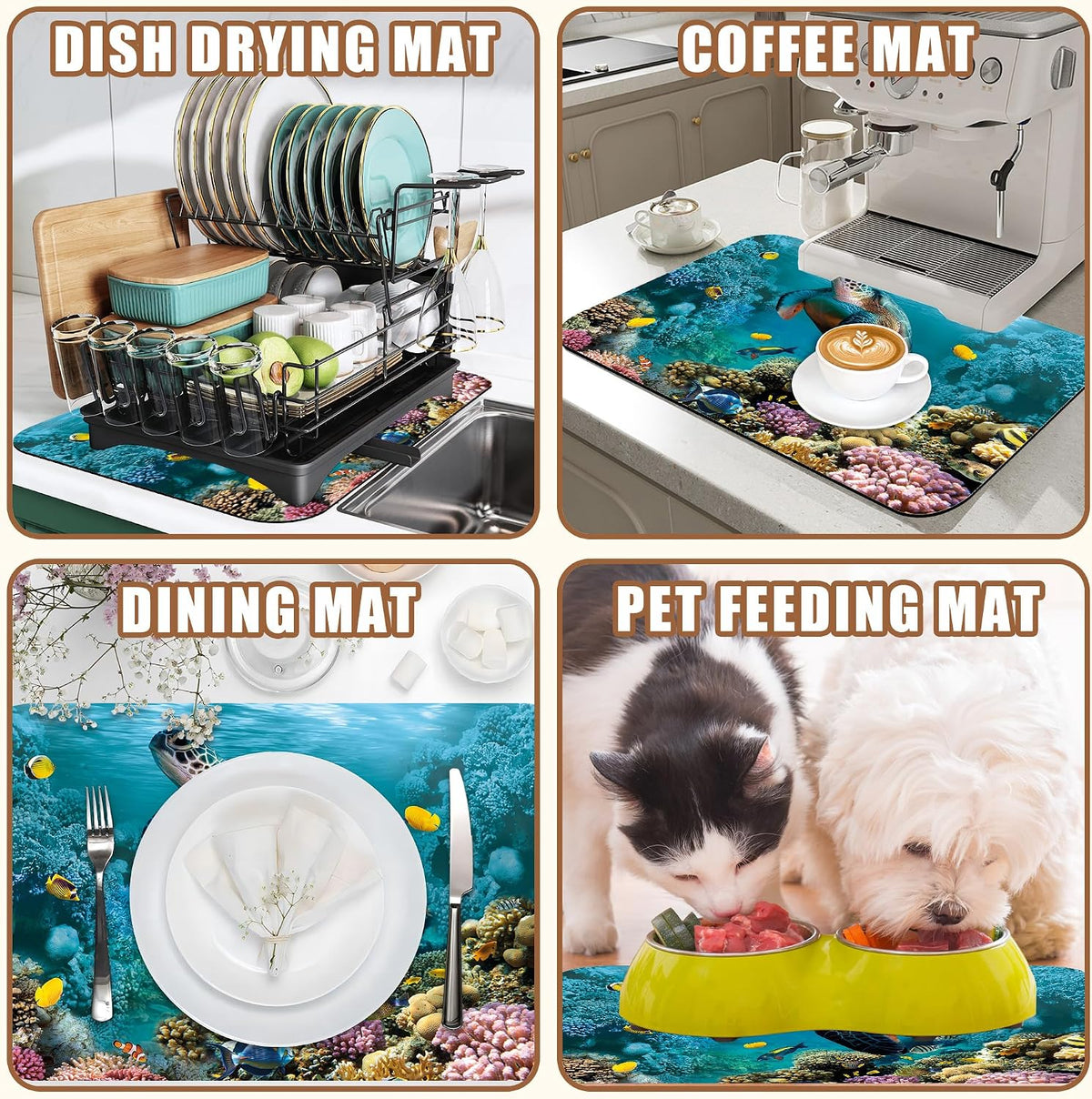 Sea Turtle Coffee Mat Absorbent Dish Drying Mat for Kitchen Counter Hide Stain Rubber Backed Coffee Bar Accessories Fit Under Espresso Machine Dish Rack, 15.7 x 23.6 Inch