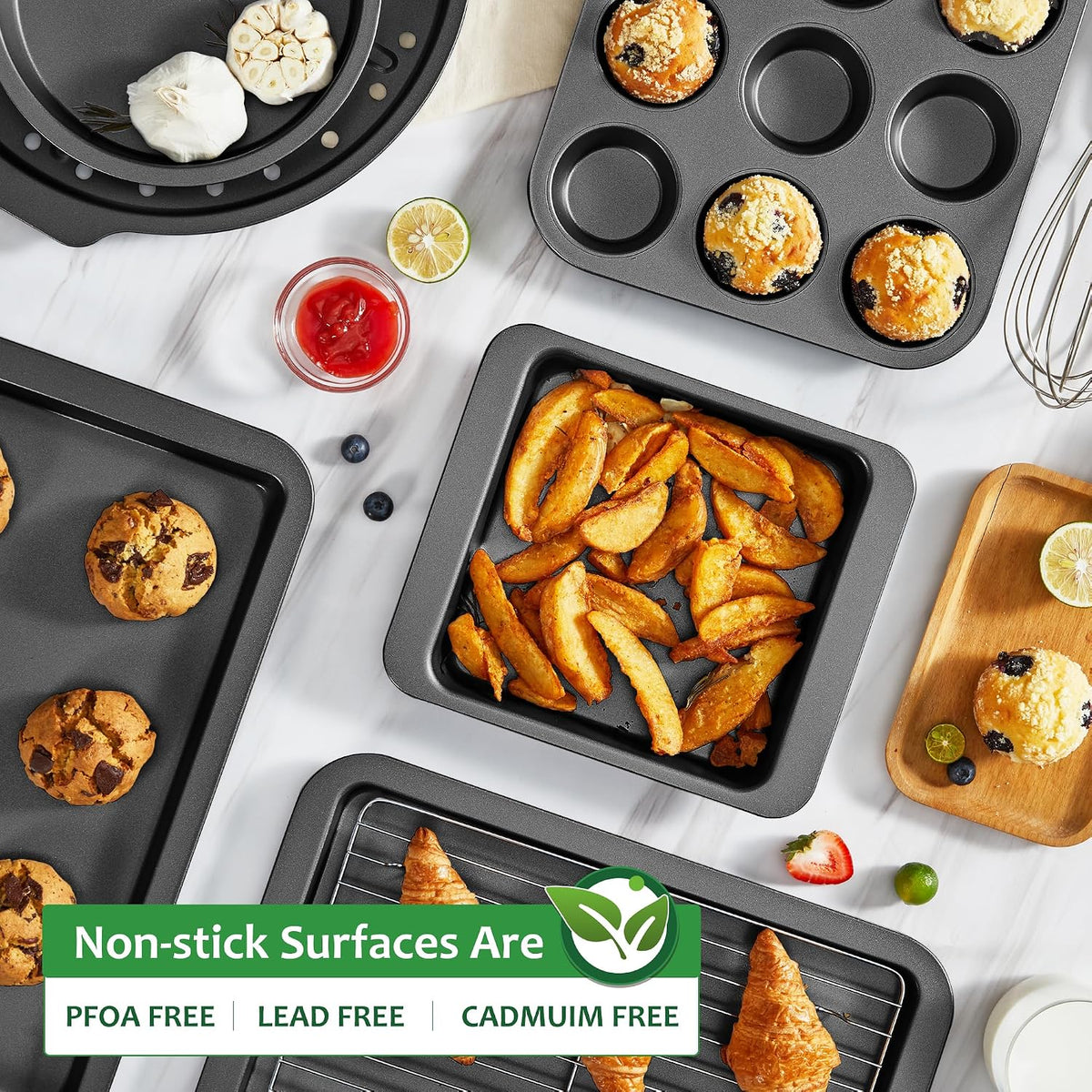 Non-Stick Muffin Pans, Cupcake Pan with Silicone Baking Cups, 2 Pack Non toxic Healthy Muffin tin, Heavy duty-Dark Grey