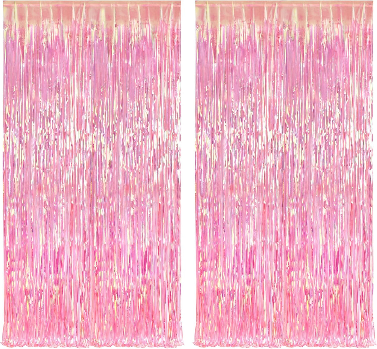 BRAVESHINE Clear Pink Streamers Party Curtain | Iridescent Fringe Backdrop | 2PCS 3.2x6.5ft Holographic Tinsel Curtain Photo Backdrop for Girls/Birthday/Bridal Shower/Bachelorette/Engagement Decorations