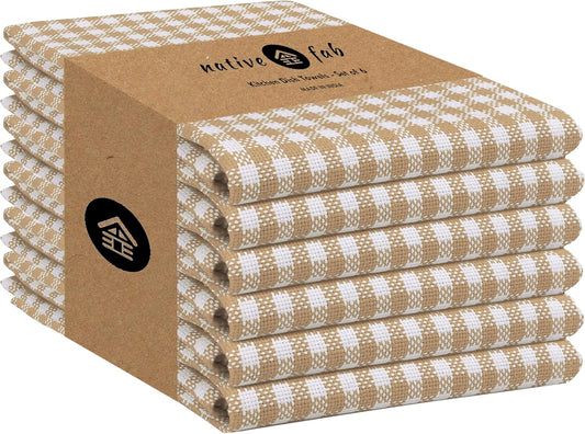 Native Fab 6 Pack Gingham Mini Check Kitchen Hand Towels Set - 100% Cotton Absorbent Reusable Washable 16"x26" - Quick