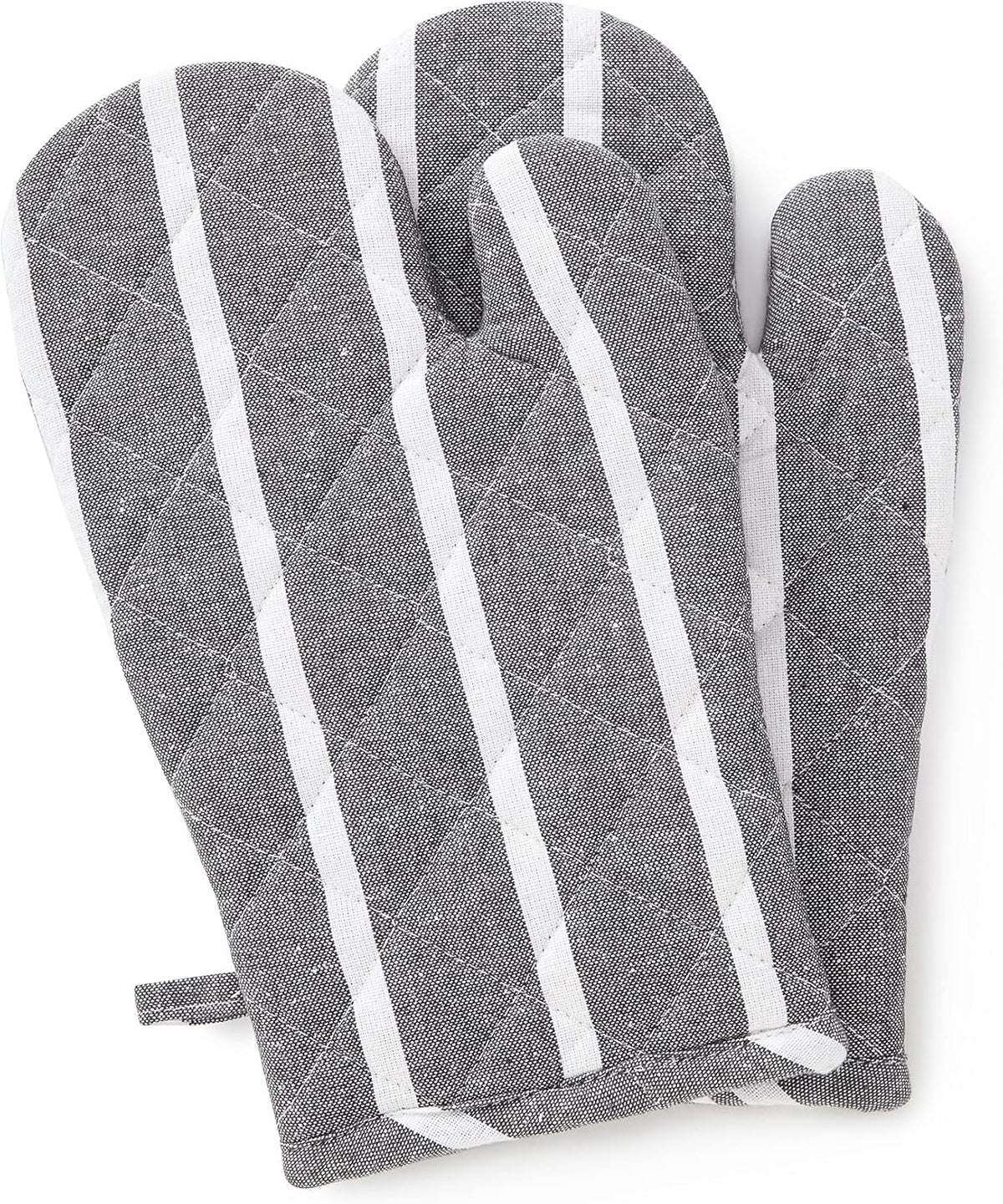Encasa XO Long 12"x7" Oven Microwave Hand Gloves Mitts (2 pc Set) for Kitchen Cooking & Baking - Heat Resistant, Thick & Safe, Protection of Hands from Hot Utensils - Roma Grey Stripes
