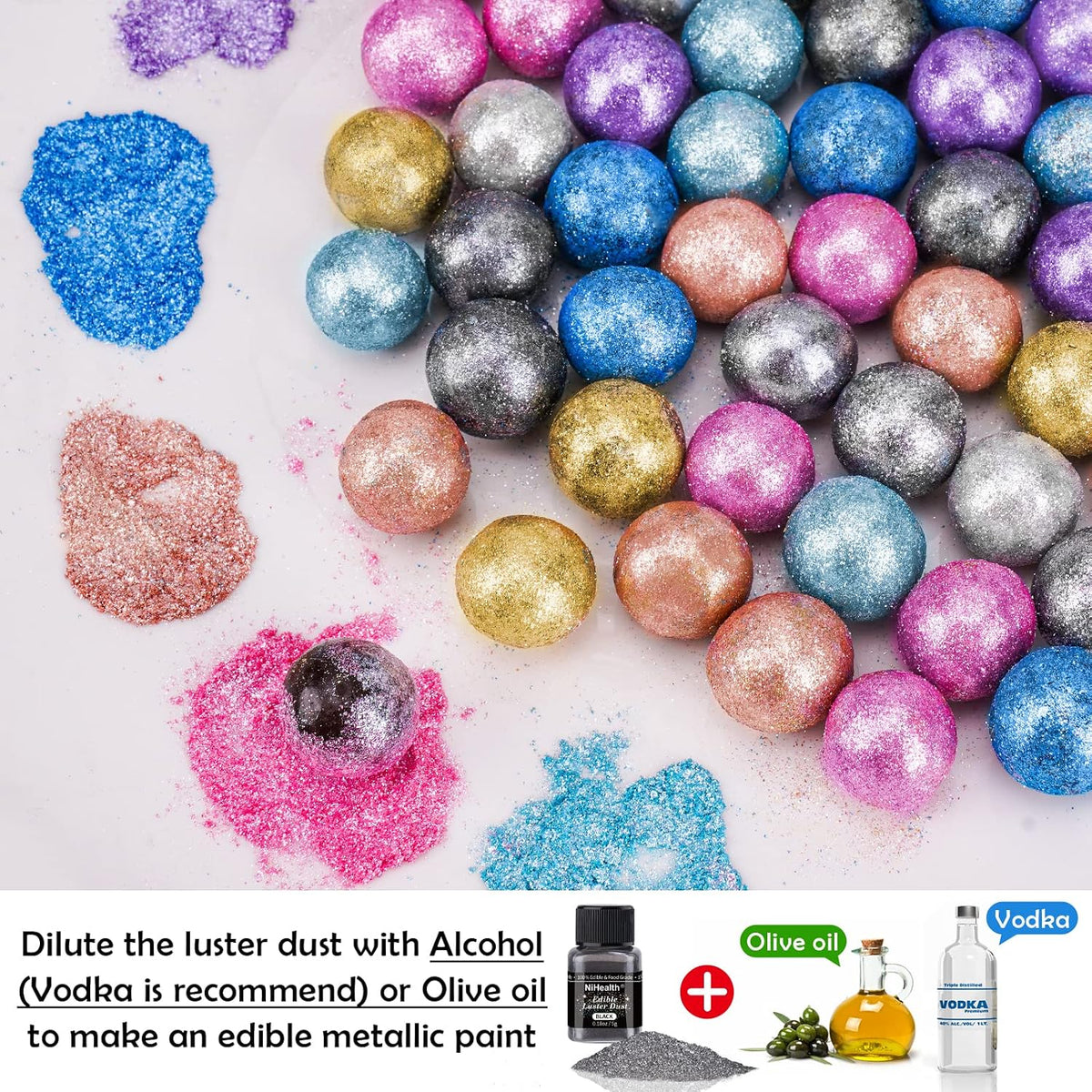 NiHome Edible Food-Grade Glitter Powder Glimmer Luster Dust for Drinks, 10g | Metallic Fancy Food Decorating Sprinkle Glimmery Dust for Drink Wine Beverage Home Bakery Vegan Allergen-Free (Black, 10g)