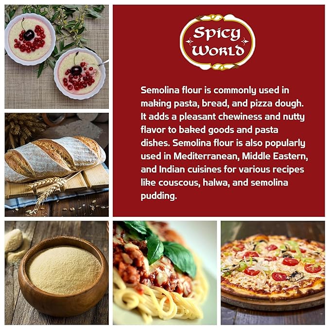 Spicy World Semolina Flour 2 LB (Pack of 6) - Bulk Semolina For Pasta - Fine, Durum Wheat Flour For Bread, Pasta, Pizza, and More! Total 12 LBS